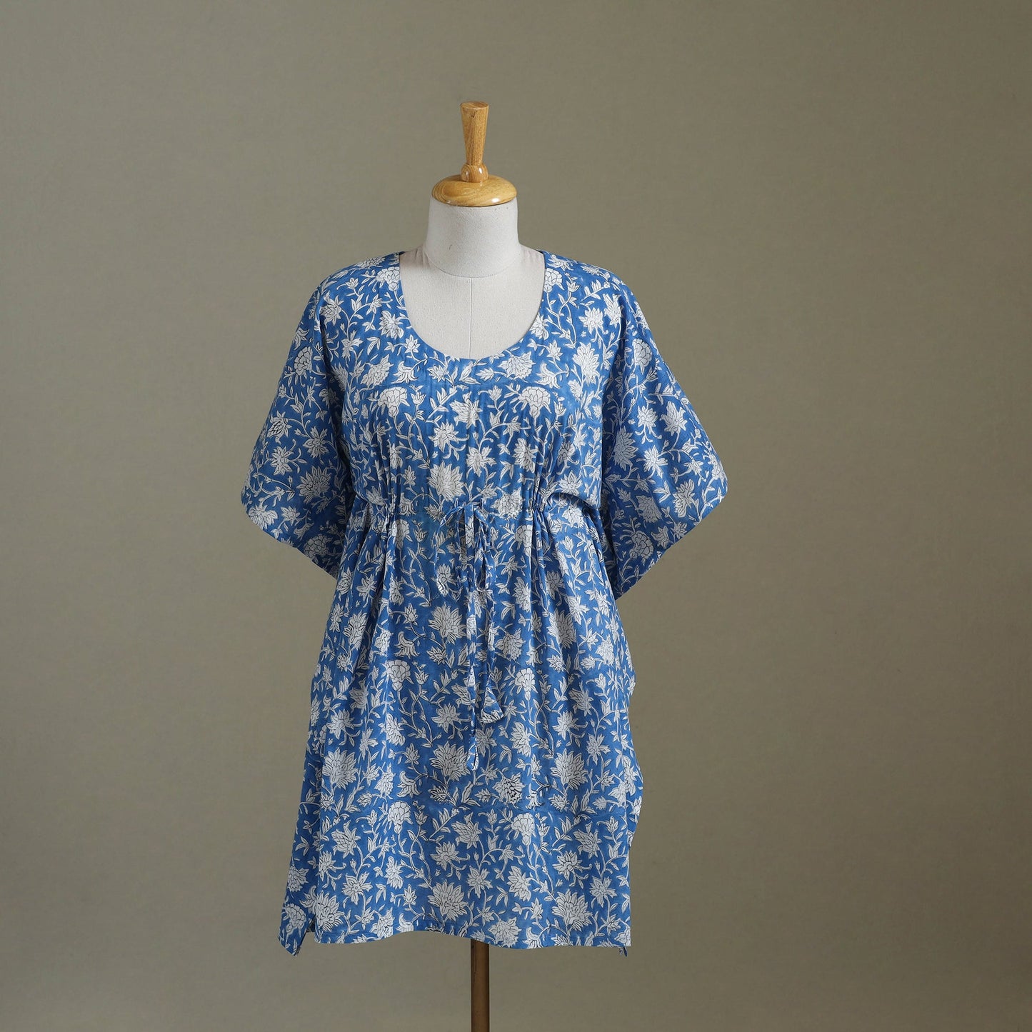 Blue - sanganeri cotton kaftan (medium) 45 - handcrafted