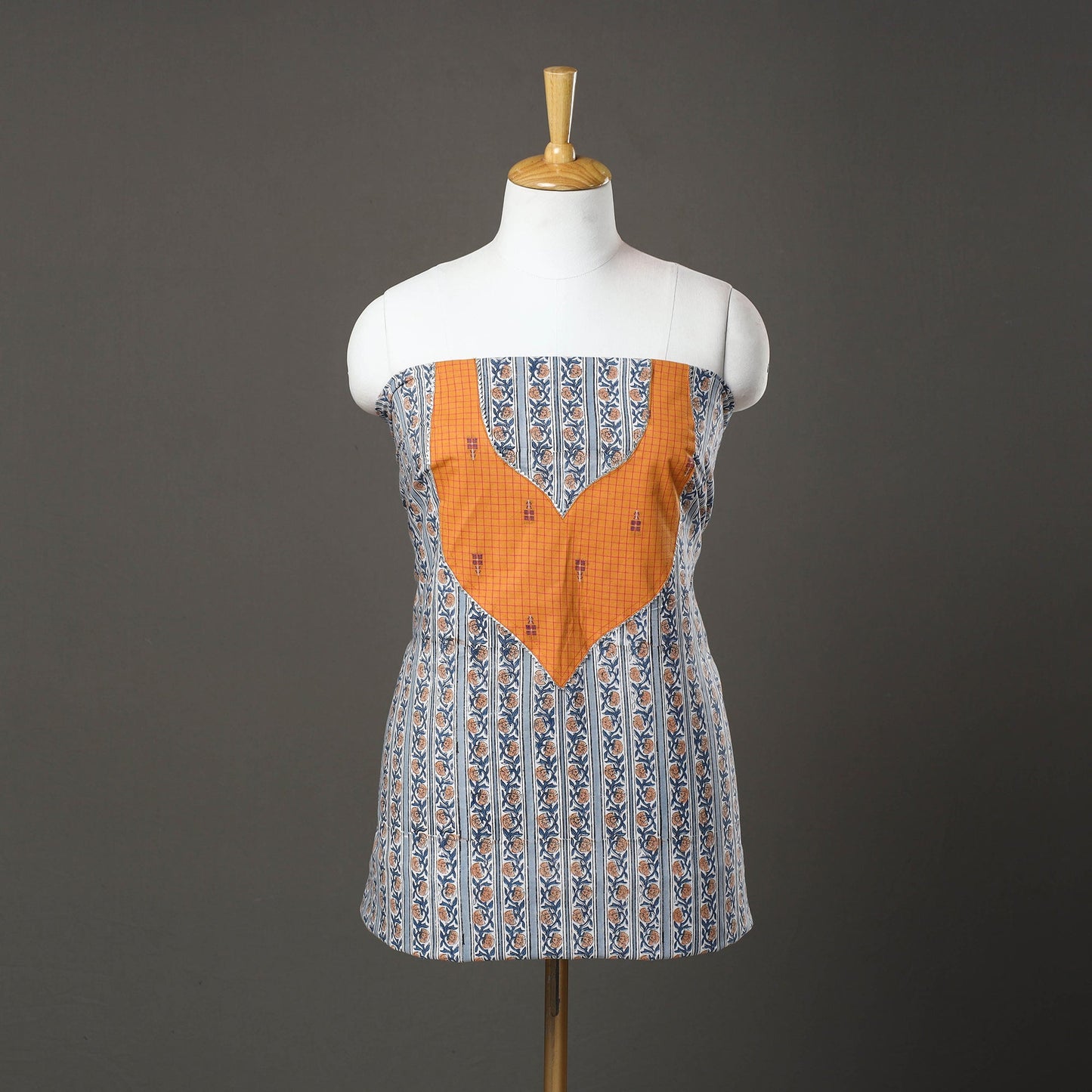 Blue - sanganeri cotton patchwork unstitched kurta material