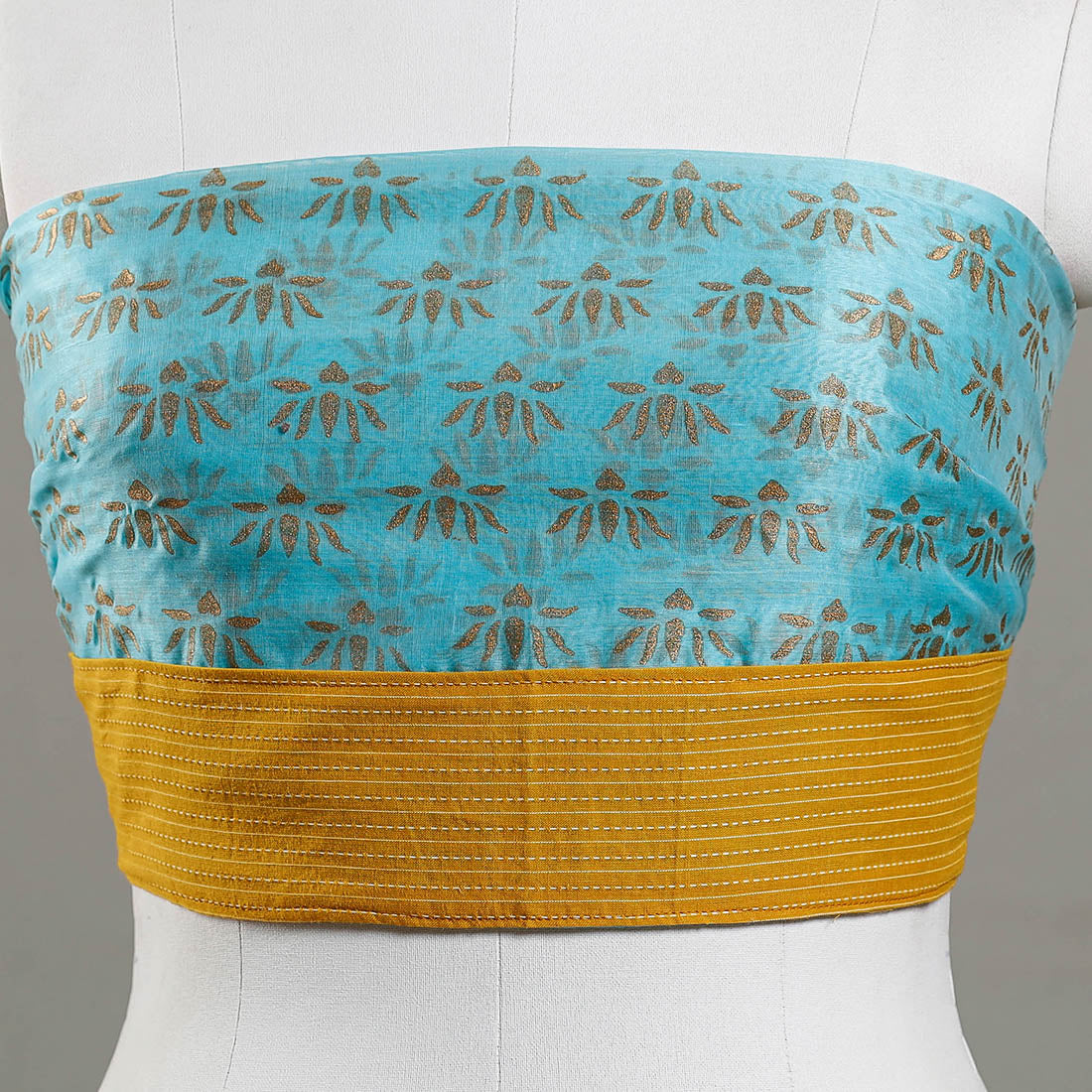 Blue - Sanganeri Gold Block Printed Chanderi Silk Blouse Piece