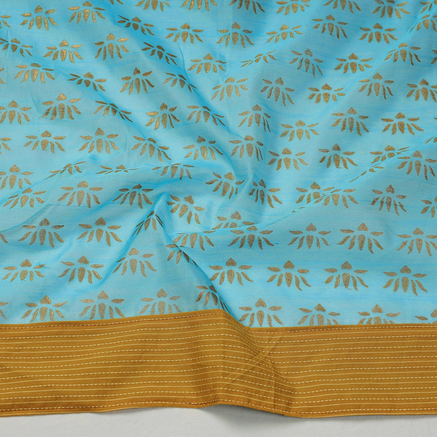 Blue - Sanganeri Gold Block Printed Chanderi Silk Blouse Piece