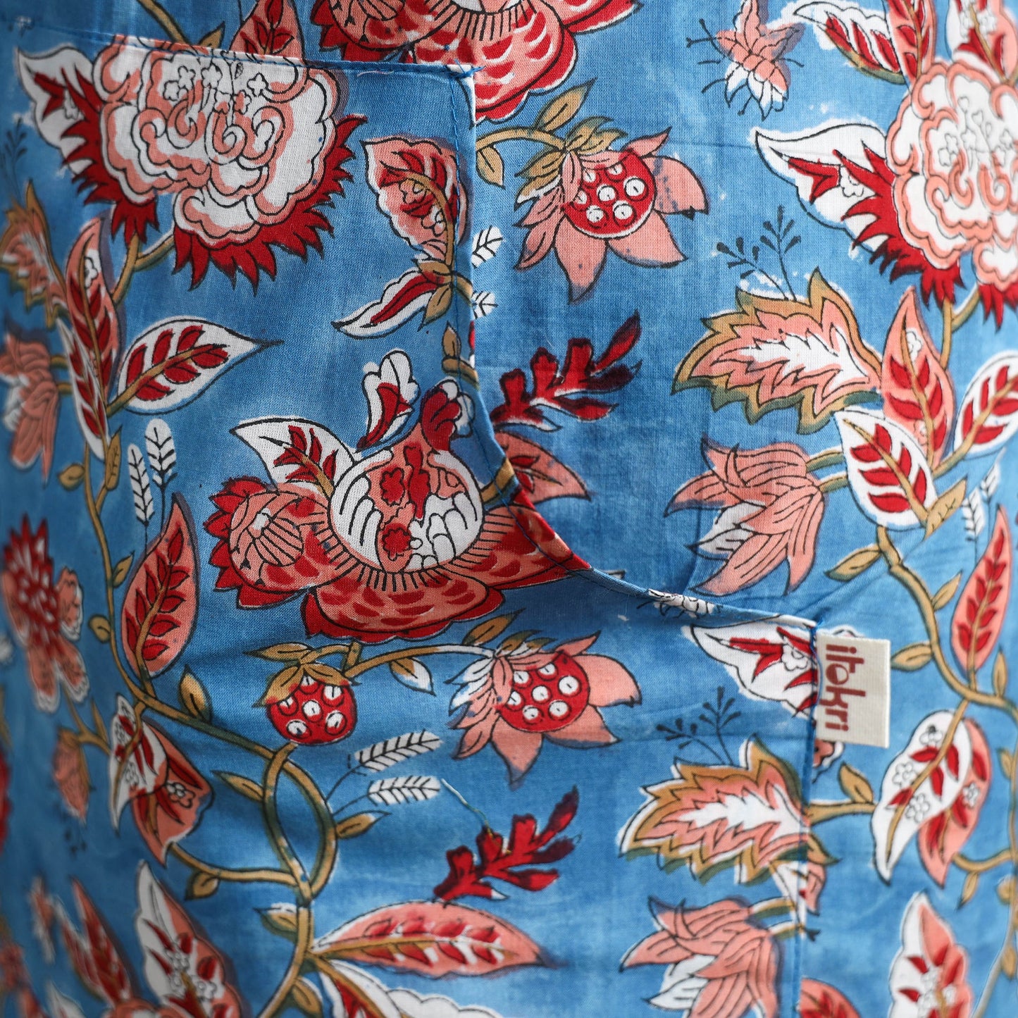 Blue - sanganeri hand block print apron with pocket 19