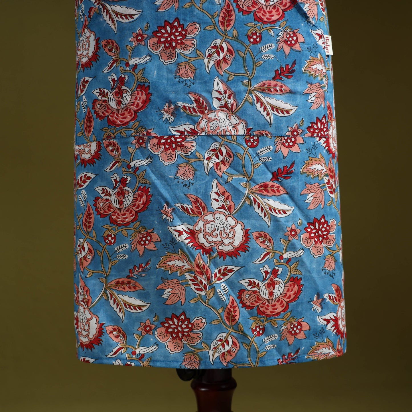 Blue - sanganeri hand block print apron with pocket 19