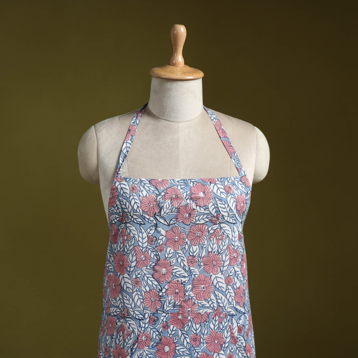 Blue - sanganeri hand block print apron with pocket 22
