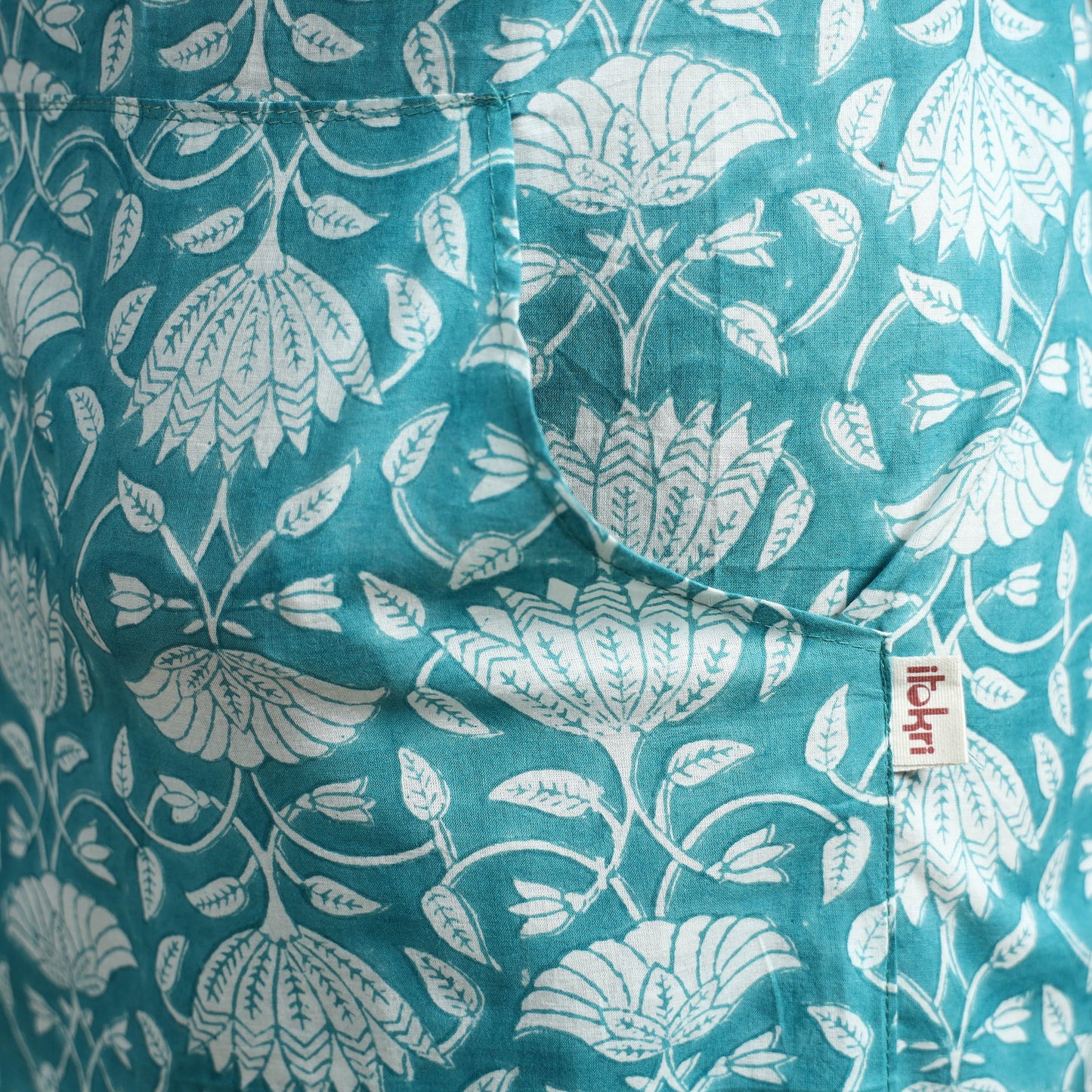 Blue - sanganeri hand block print apron with pocket 32