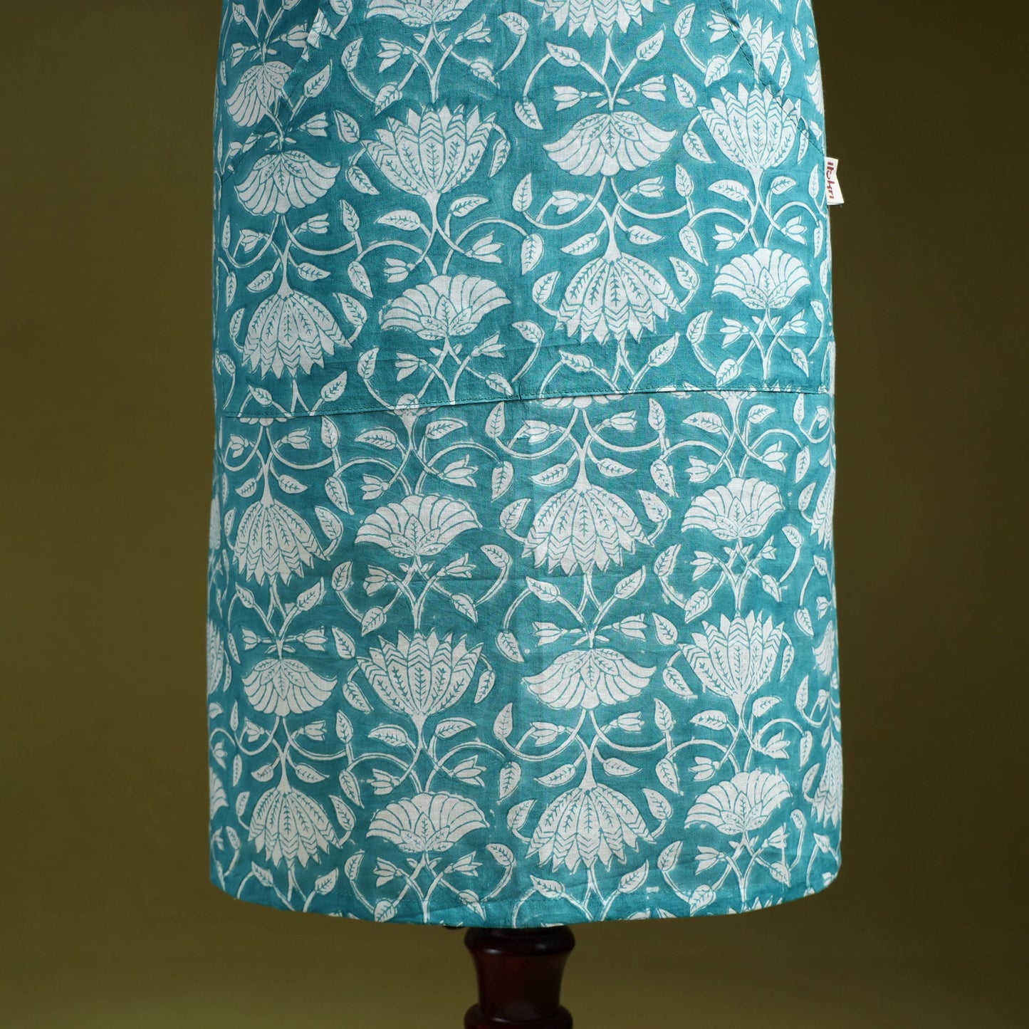 Blue - sanganeri hand block print apron with pocket 32