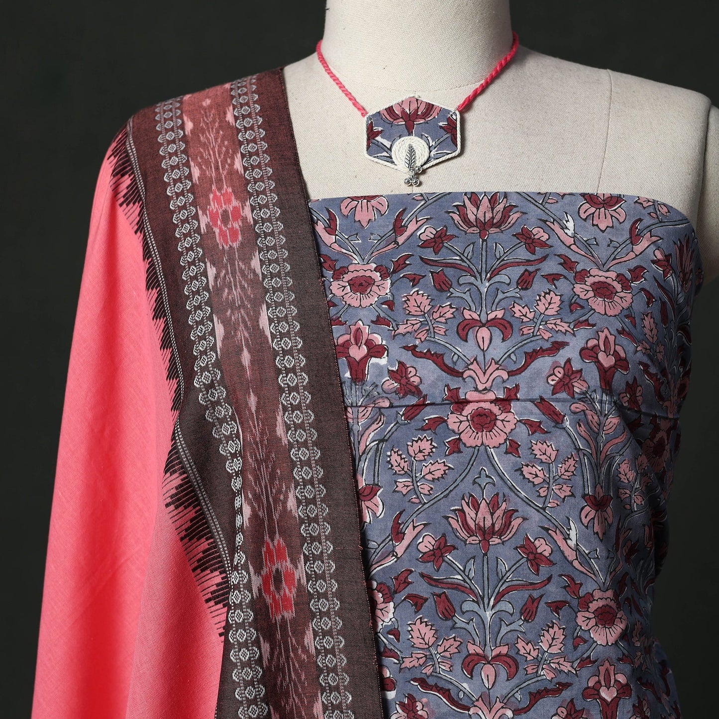 Sanganeri hand block print cotton 2pc unstitched dress