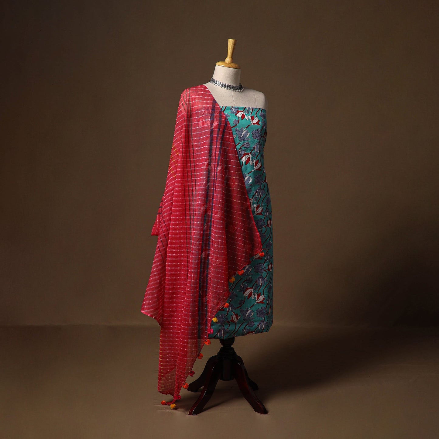 Blue - sanganeri hand block print cotton 2pc unstitched