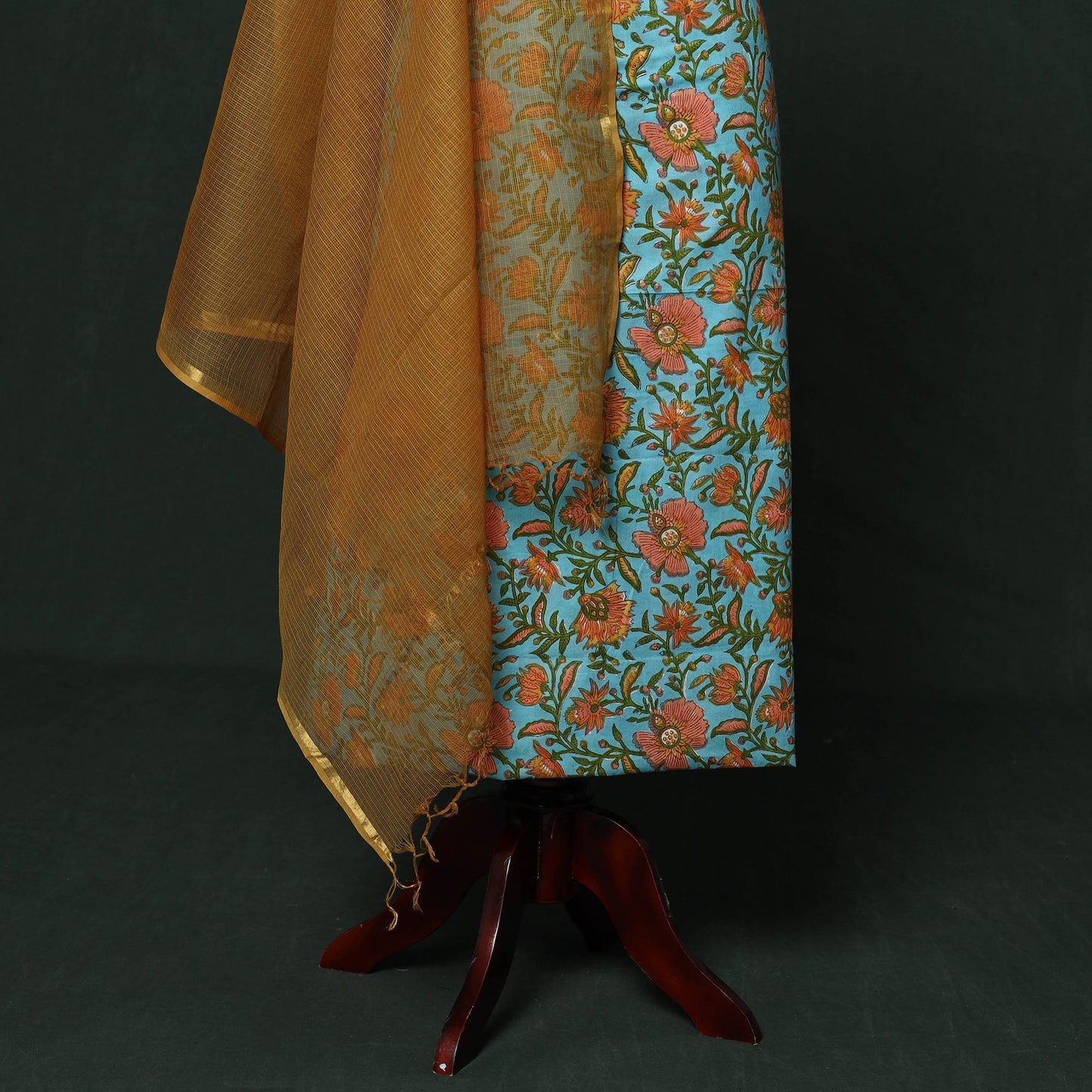 Sanganeri hand block print cotton 2pc unstitched dress