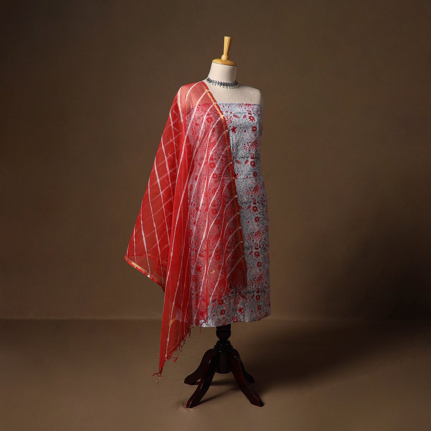 Blue - sanganeri hand block print cotton 2pc unstitched