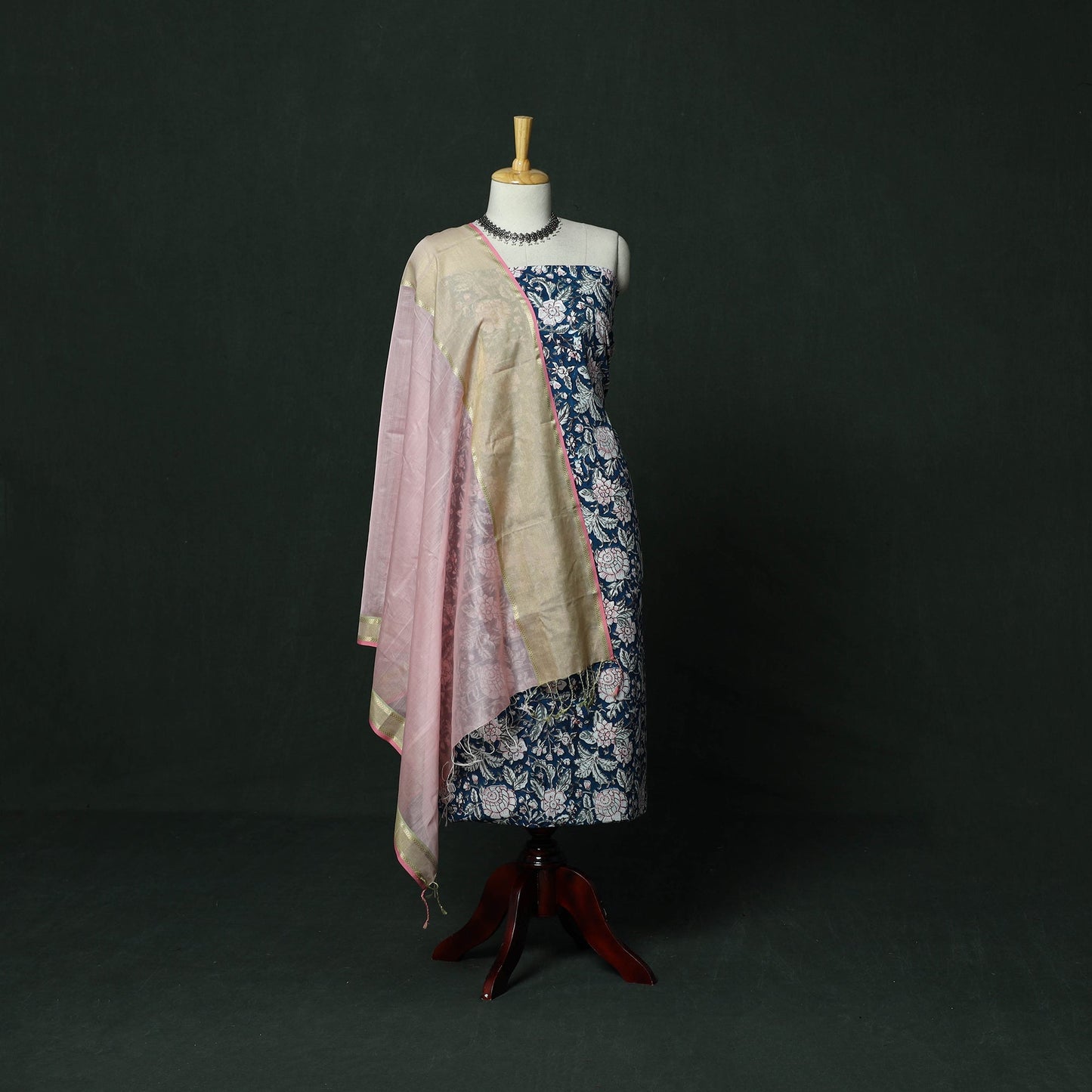 Sanganeri hand block print cotton 2pc unstitched dress
