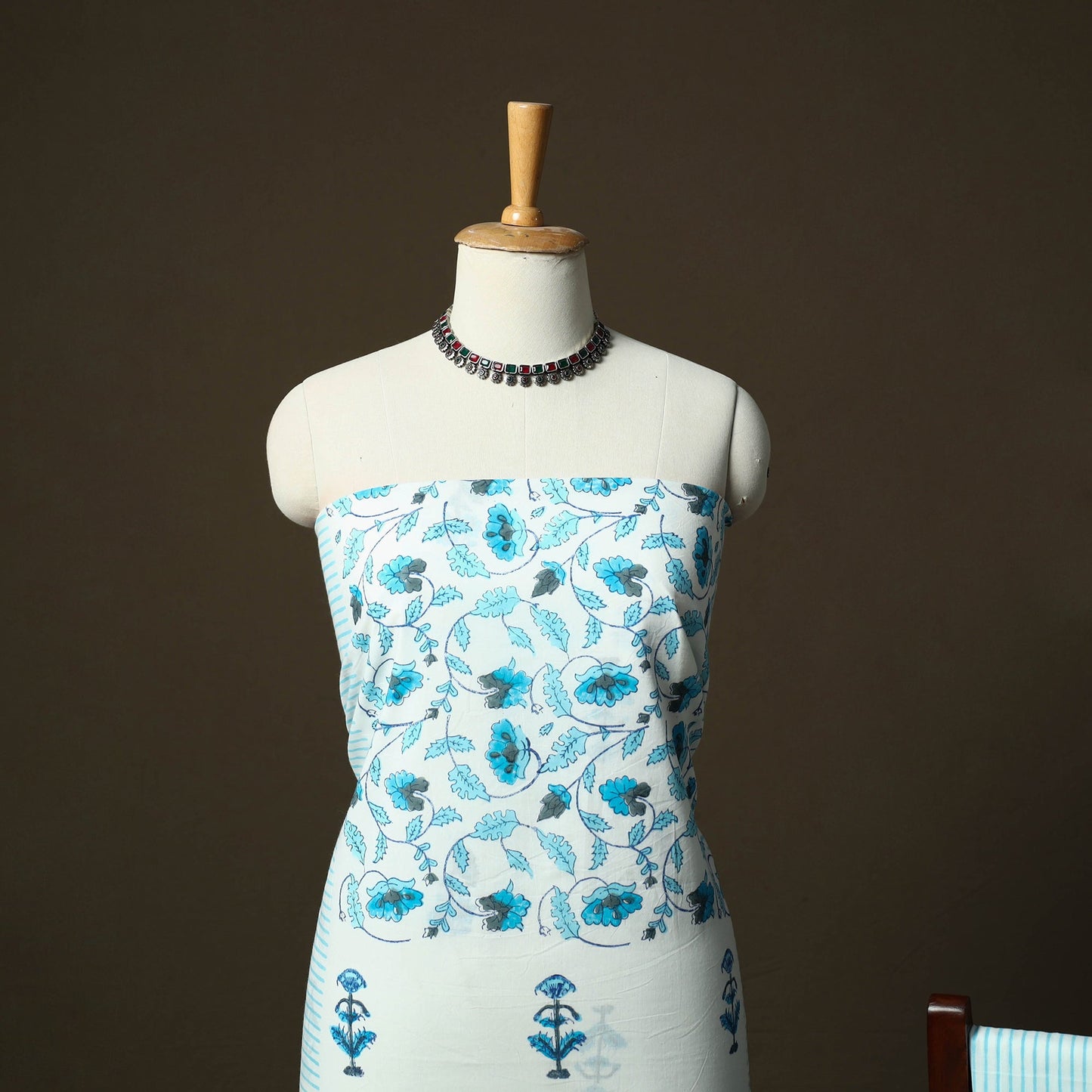 Sanganeri hand block print cotton 3pc unstitched dress