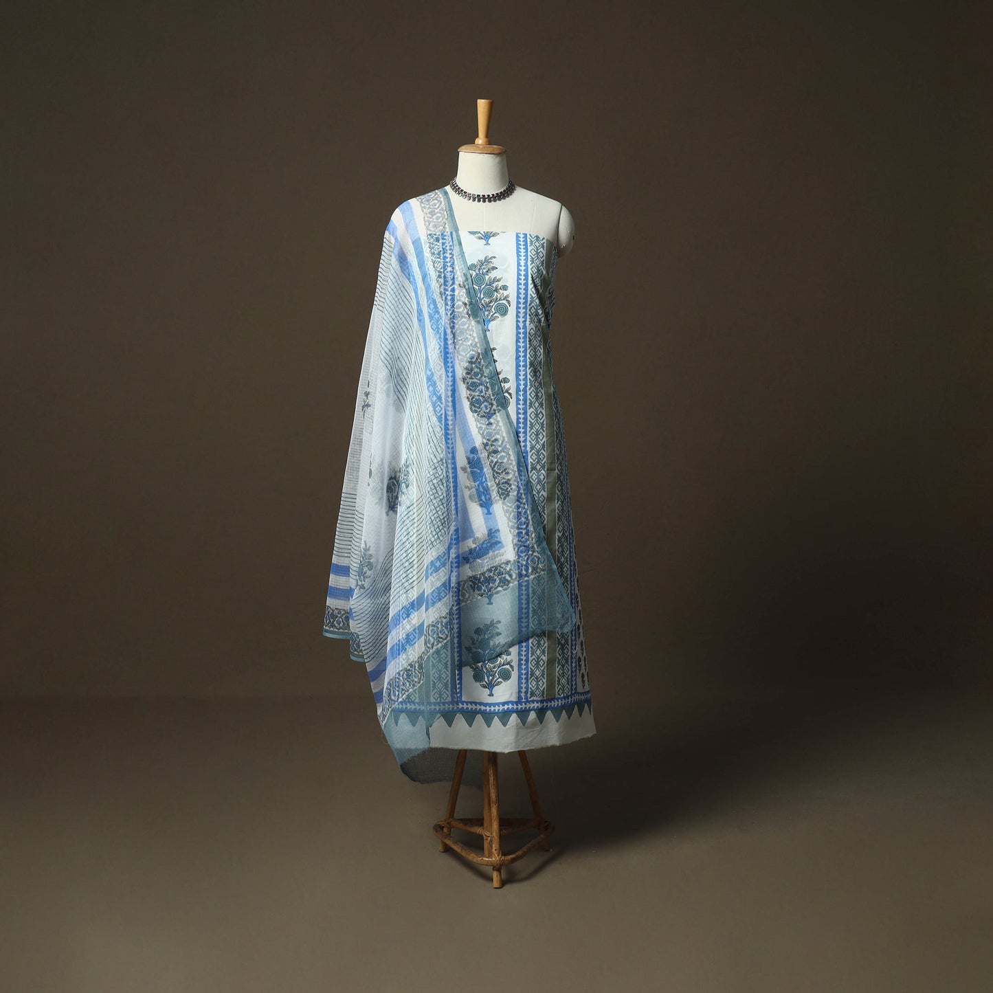 Sanganeri hand block print cotton 3pc unstitched dress