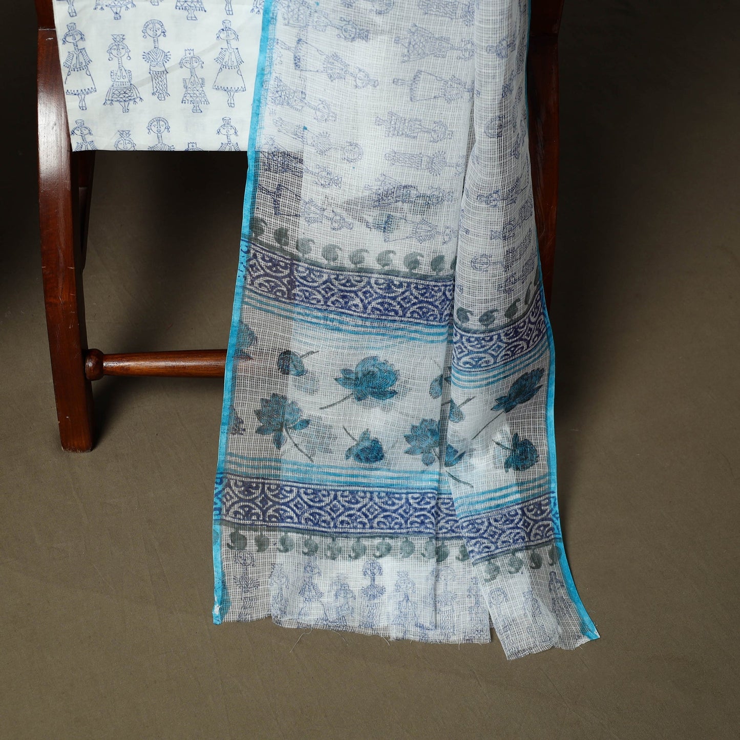 Sanganeri hand block print cotton 3pc unstitched dress