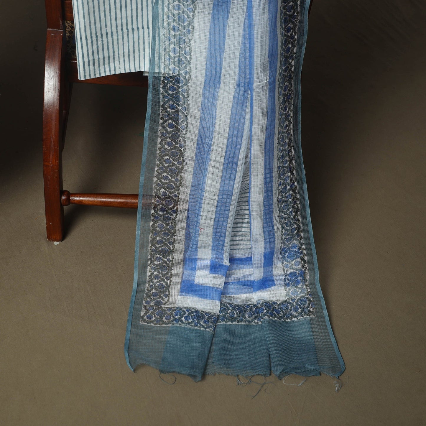 Sanganeri hand block print cotton 3pc unstitched dress