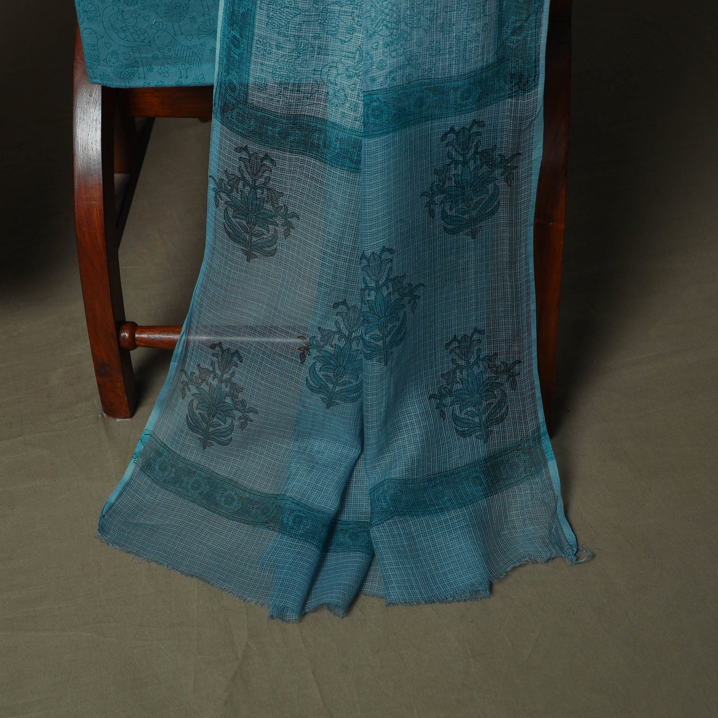 Sanganeri hand block print cotton 3pc unstitched dress