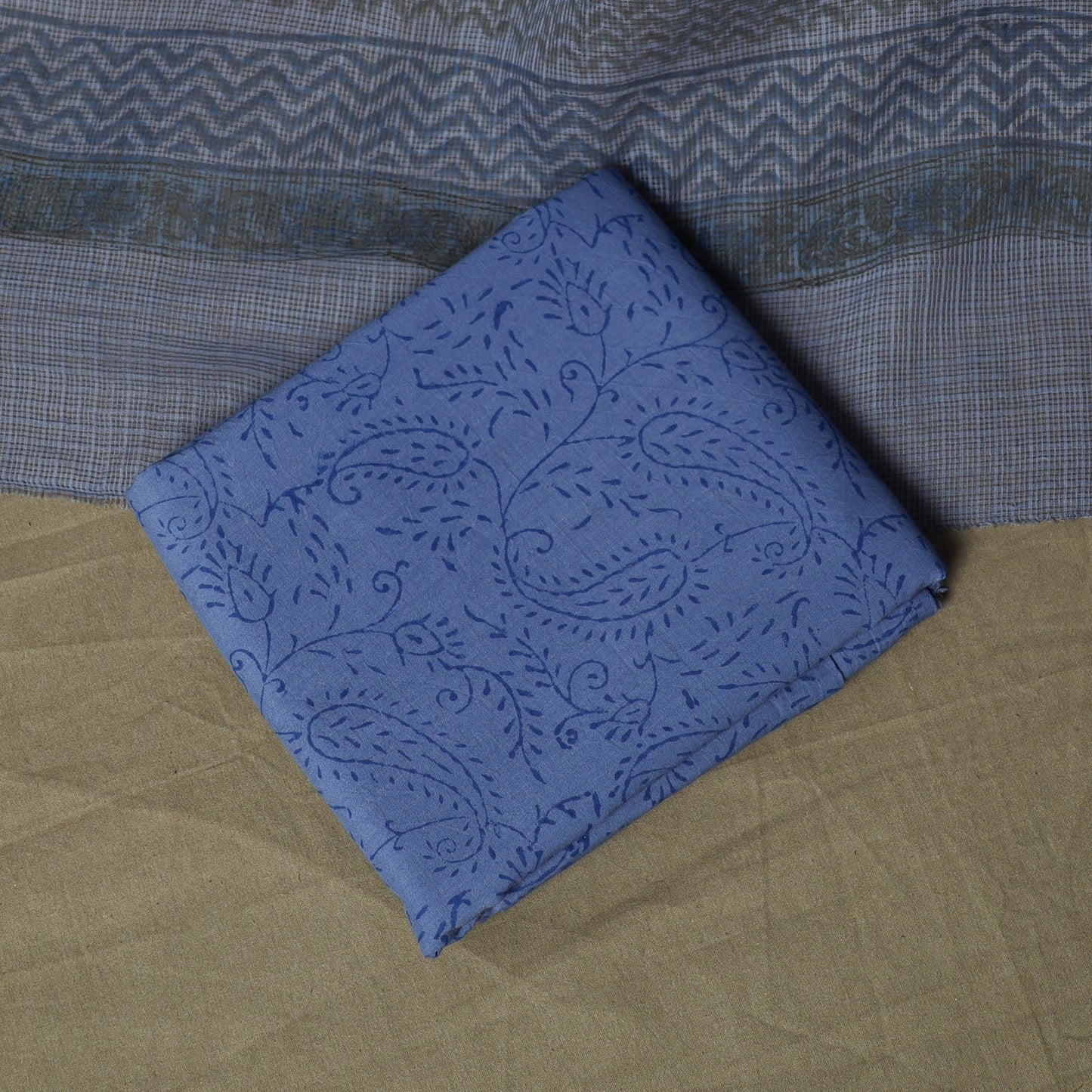 Sanganeri hand block print cotton 3pc unstitched dress