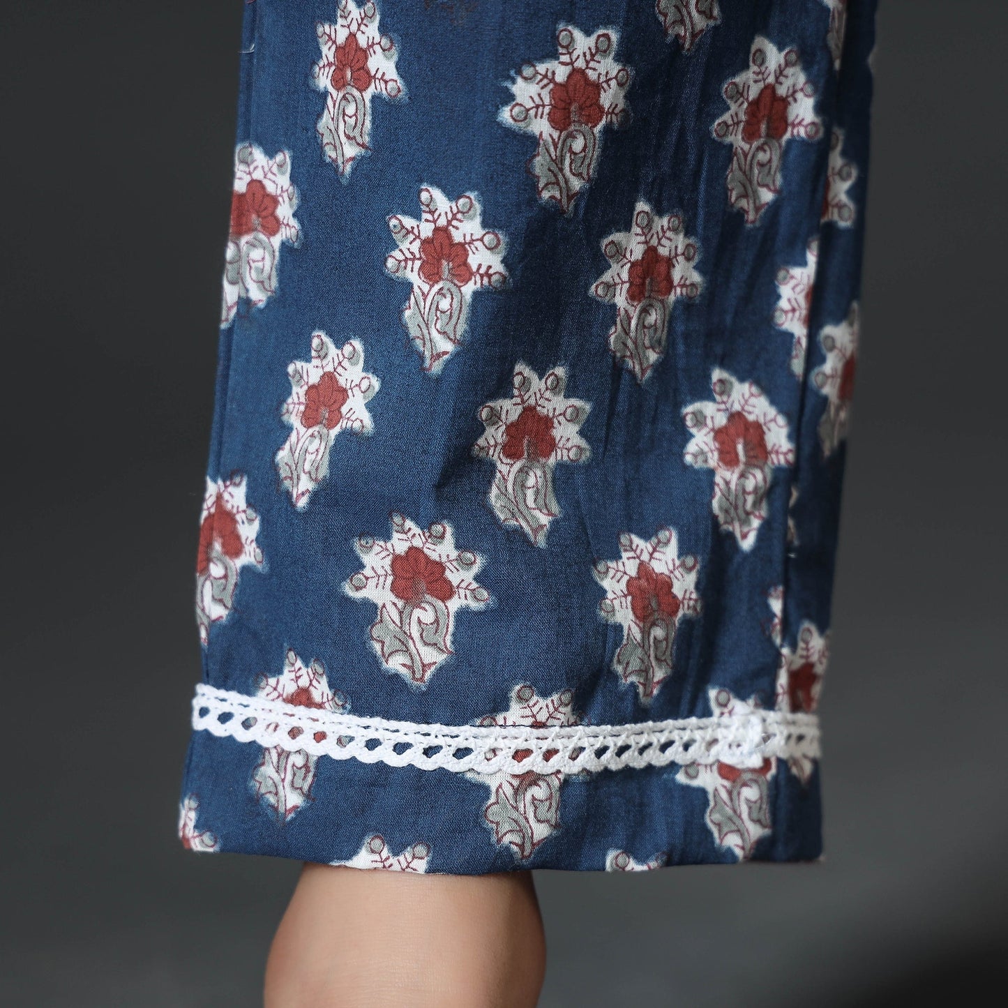 Blue - sanganeri hand printed cotton pant - handcrafted