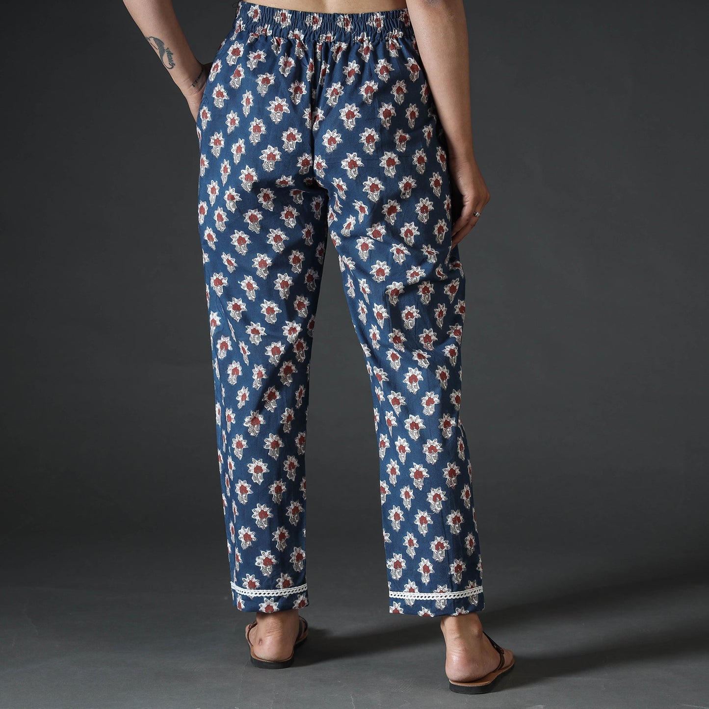 Blue - sanganeri hand printed cotton pant - handcrafted