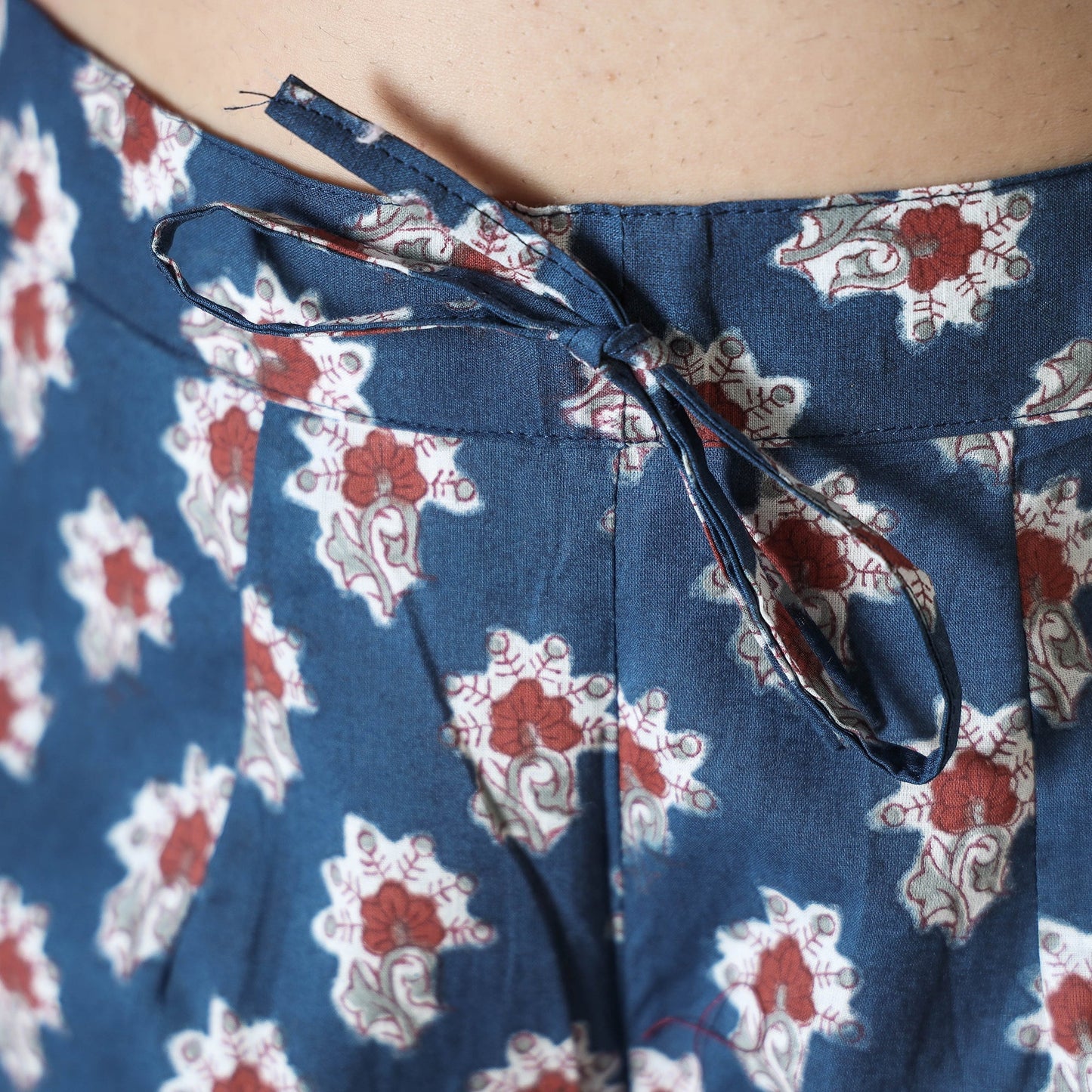 Blue - sanganeri hand printed cotton pant - handcrafted