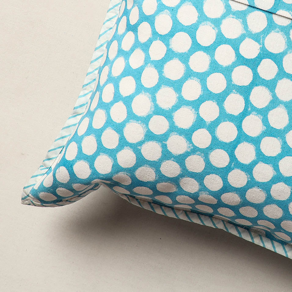 Blue Sanganeri Block Printed Canvas Cotton Cushion Cover