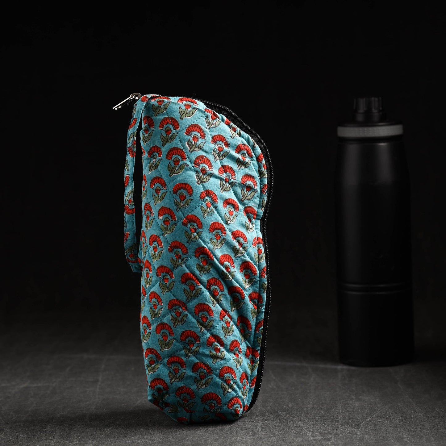 Blue Sanganeri Block Printed Cotton 1L Water Bottle Cover
