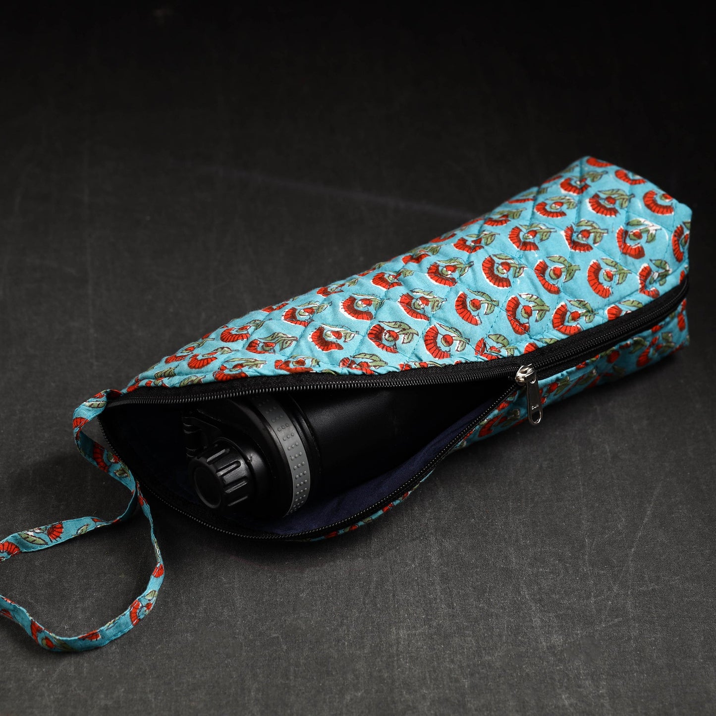 Blue Sanganeri Block Printed Cotton 1L Water Bottle Cover