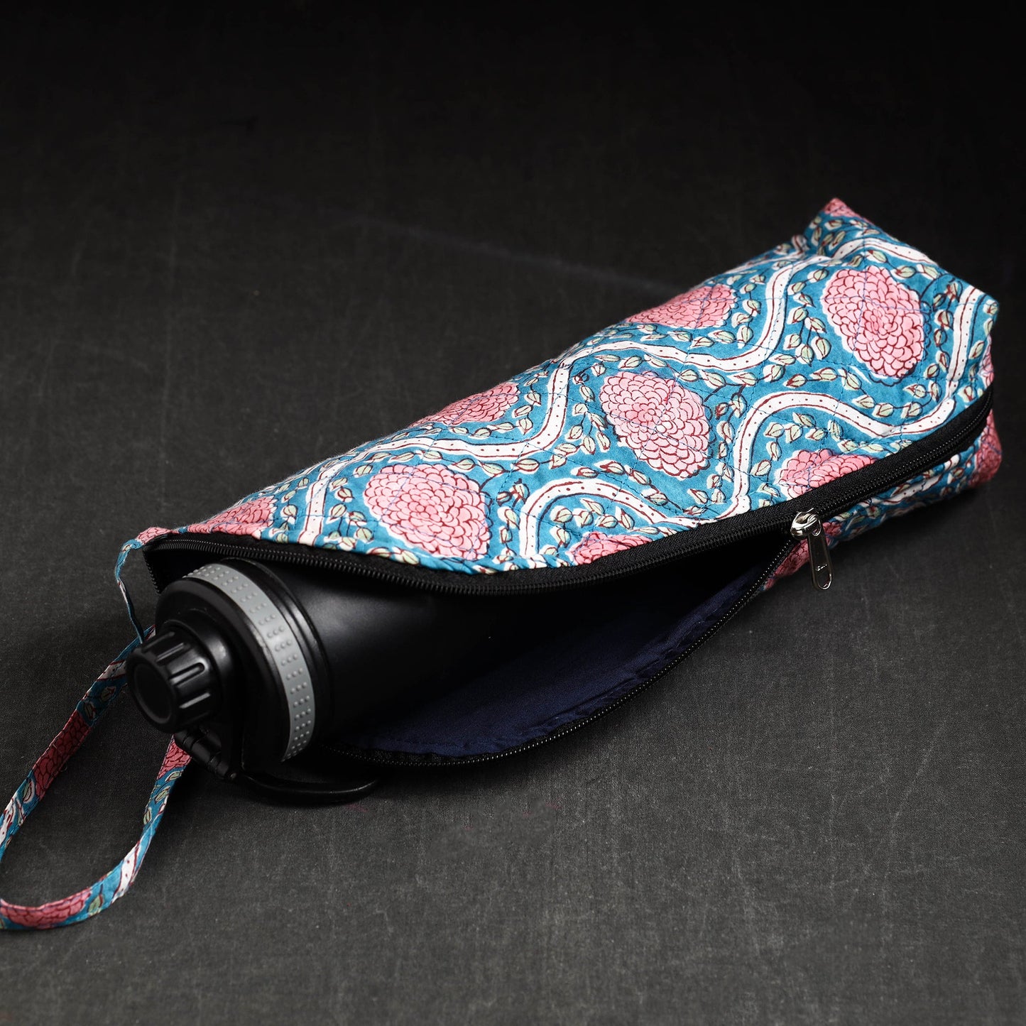 Blue Sanganeri Block Printed Cotton 1LWater Bottle Cover