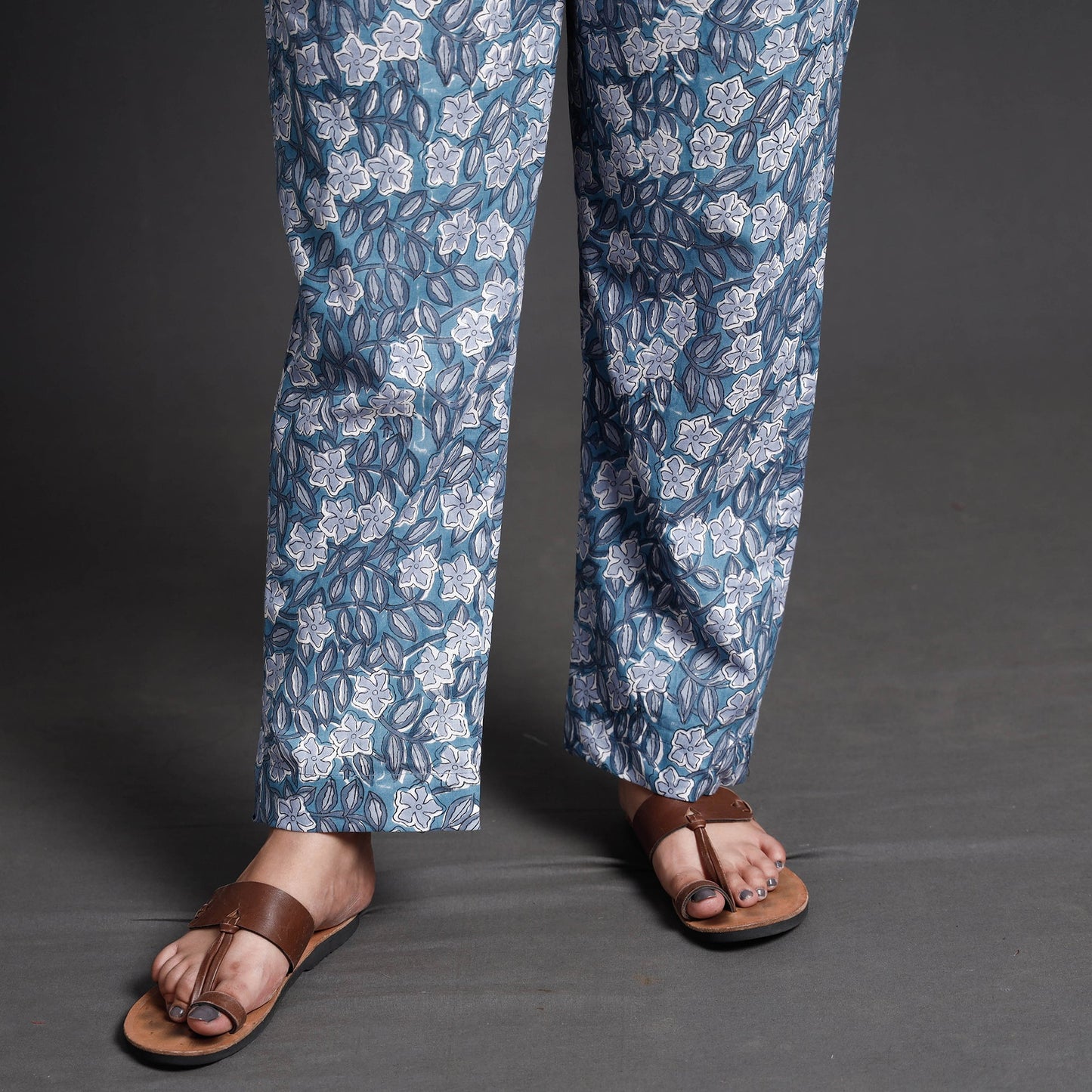 Blue Sanganeri Block Printed Cotton Elasticated Palazzo