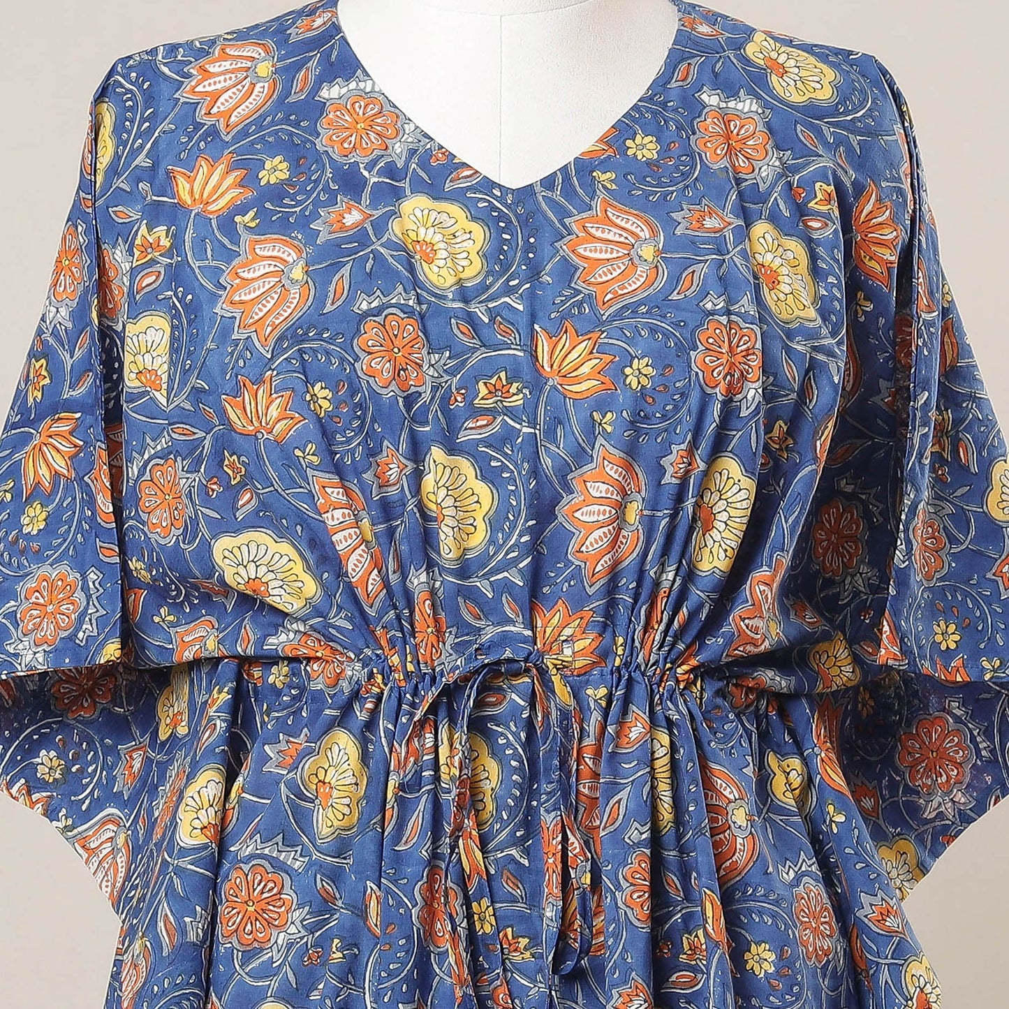 Buy Hand Block Printed Cotton Kaftan with Tie-Up Waist l iTokri.com