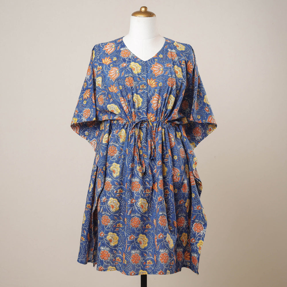 Buy Hand Block Printed Cotton Kaftan with Tie-Up Waist l iTokri.com