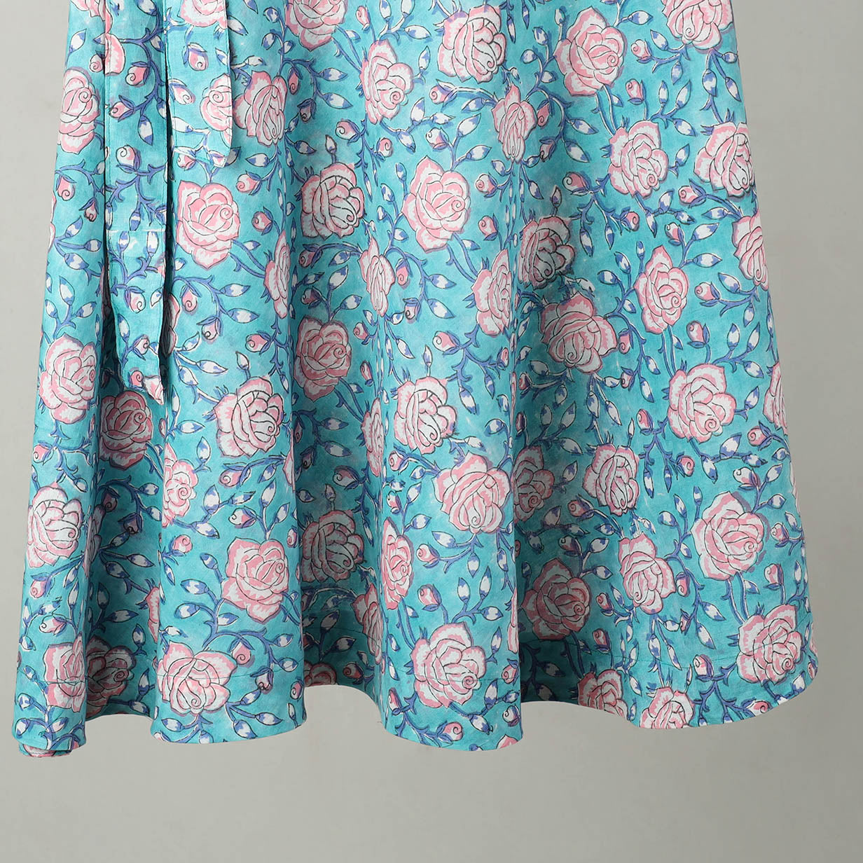 Blue - Sanganeri Block Printed Cotton Wrap Around Skirt 06