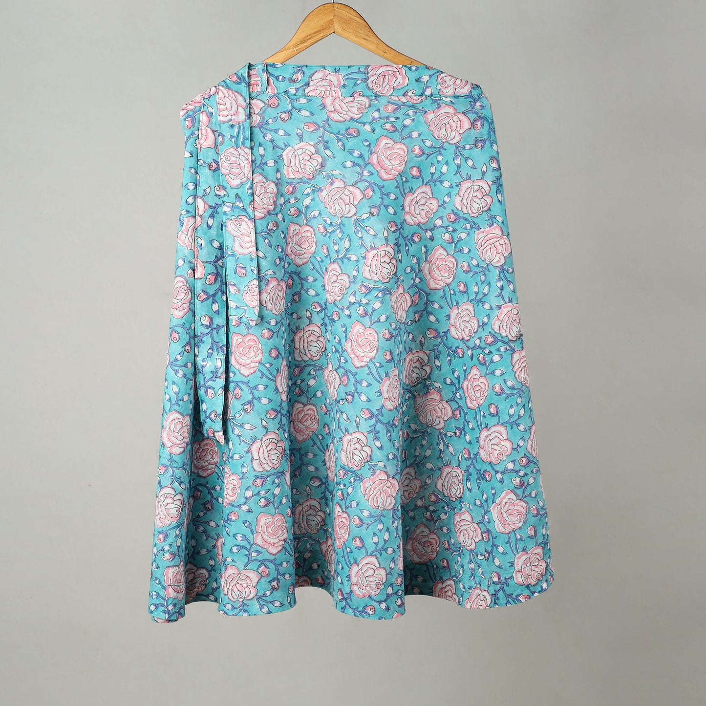 Blue - Sanganeri Block Printed Cotton Wrap Around Skirt 06
