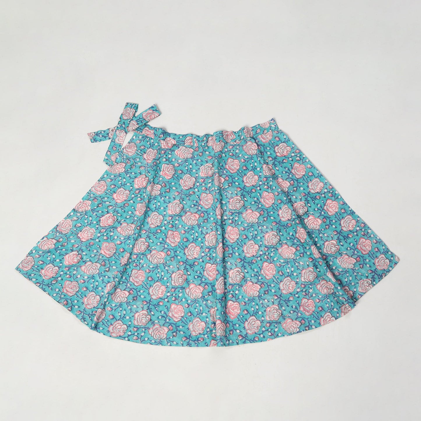 Blue - Sanganeri Block Printed Cotton Wrap Around Skirt 06