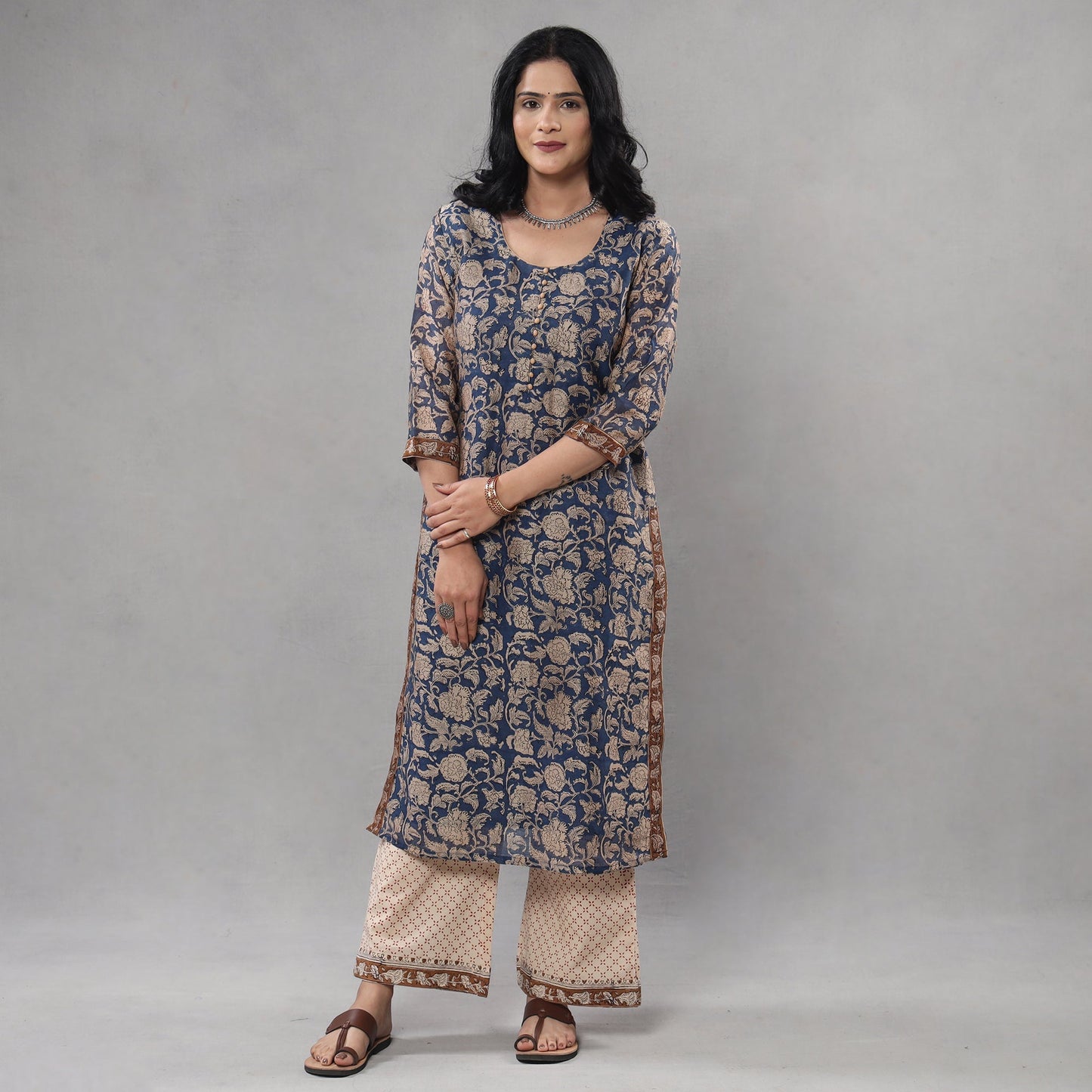 Sanganeri printing maheshwari silk kurta with palazzo &