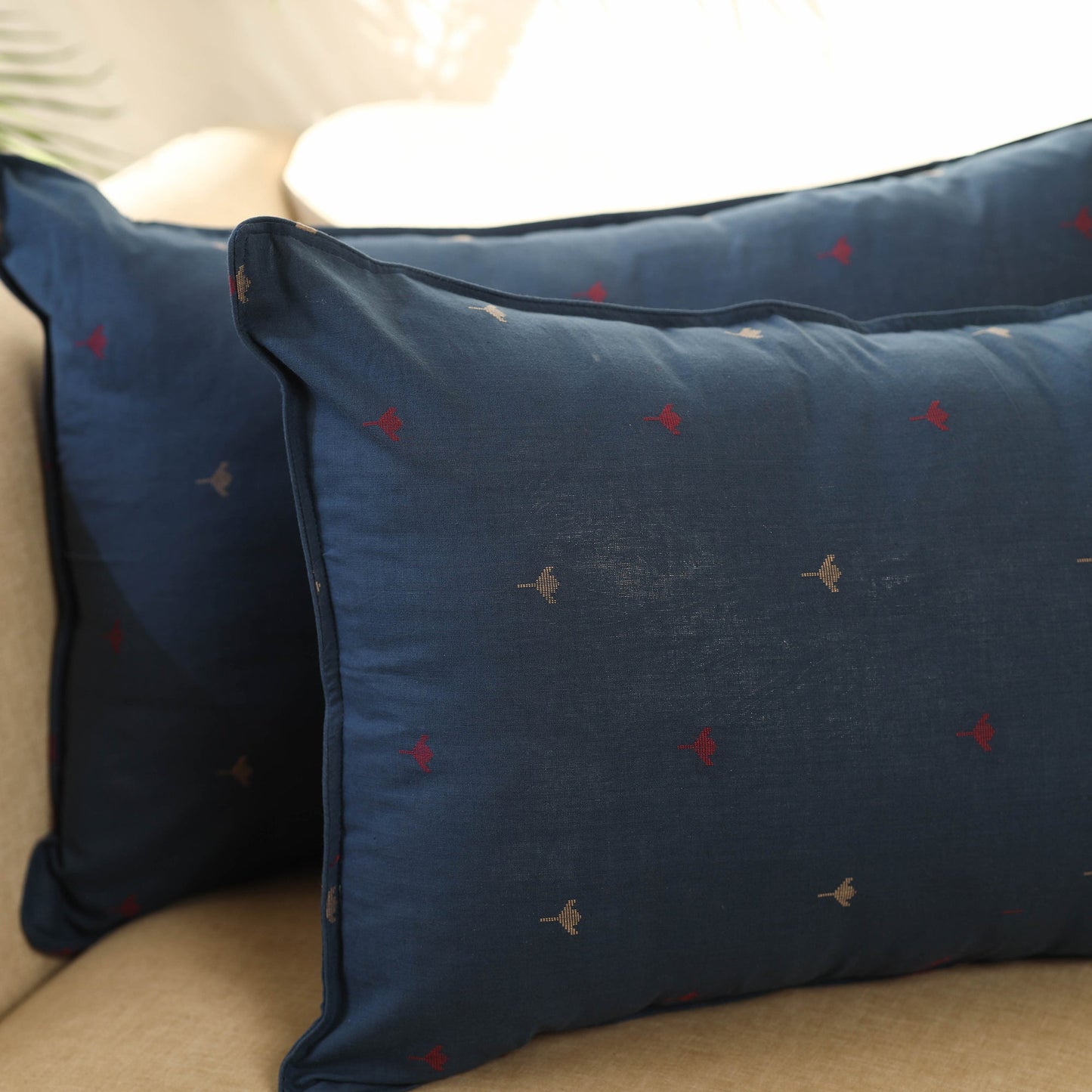 Buy Set of 2 Blue Jacquard Cotton Pillow Covers