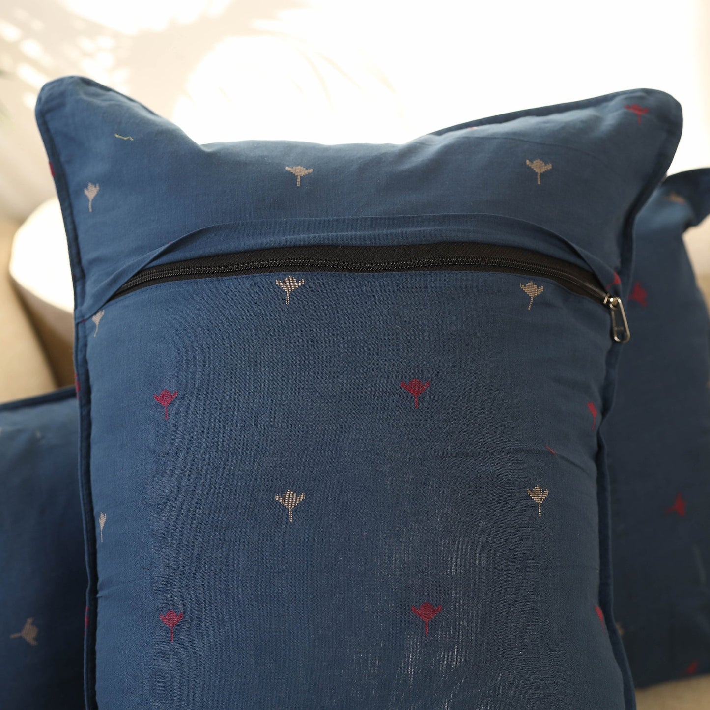 Buy Set of 2 Blue Jacquard Cotton Pillow Covers