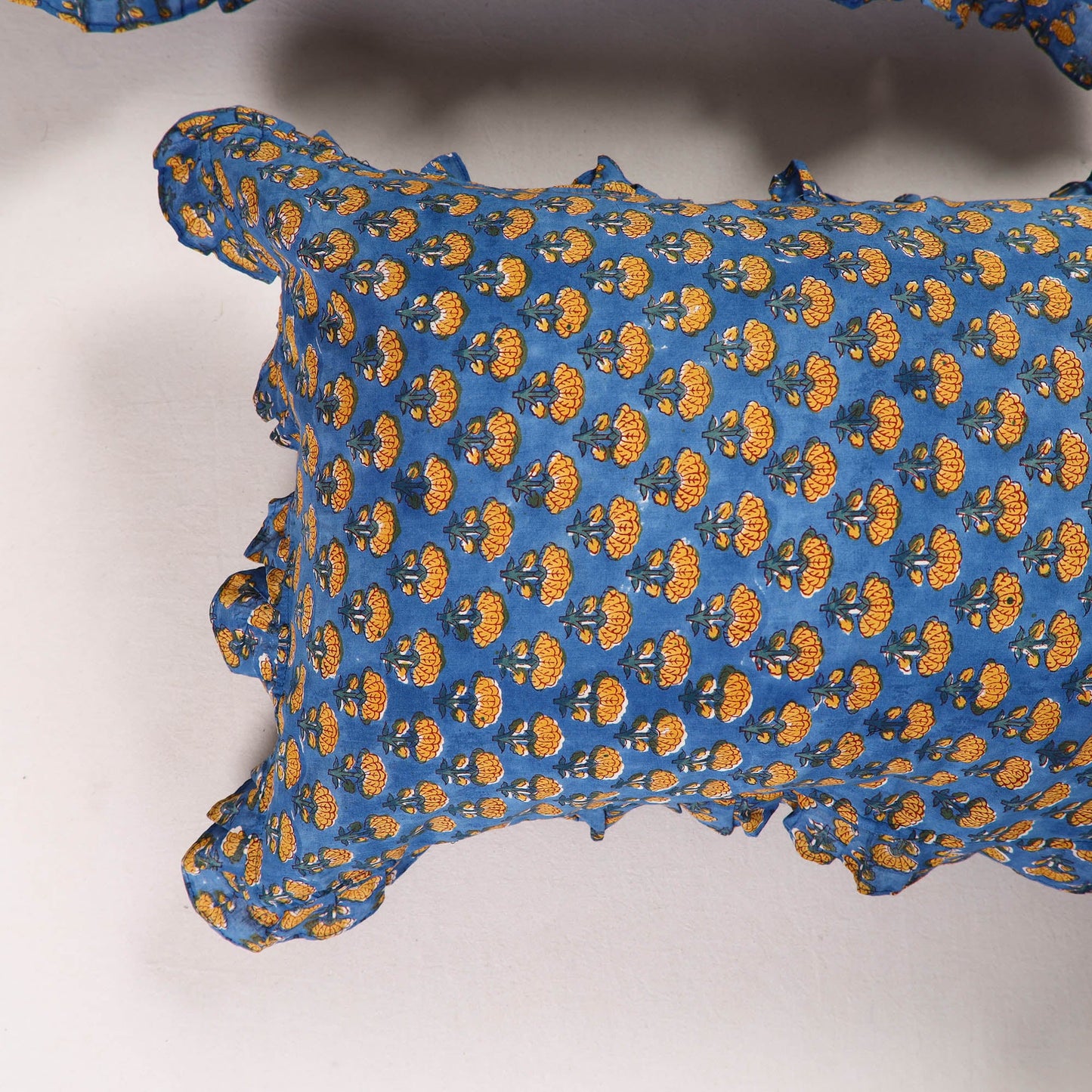 Blue - set of 2 sanganeri cotton frill pillow covers 12
