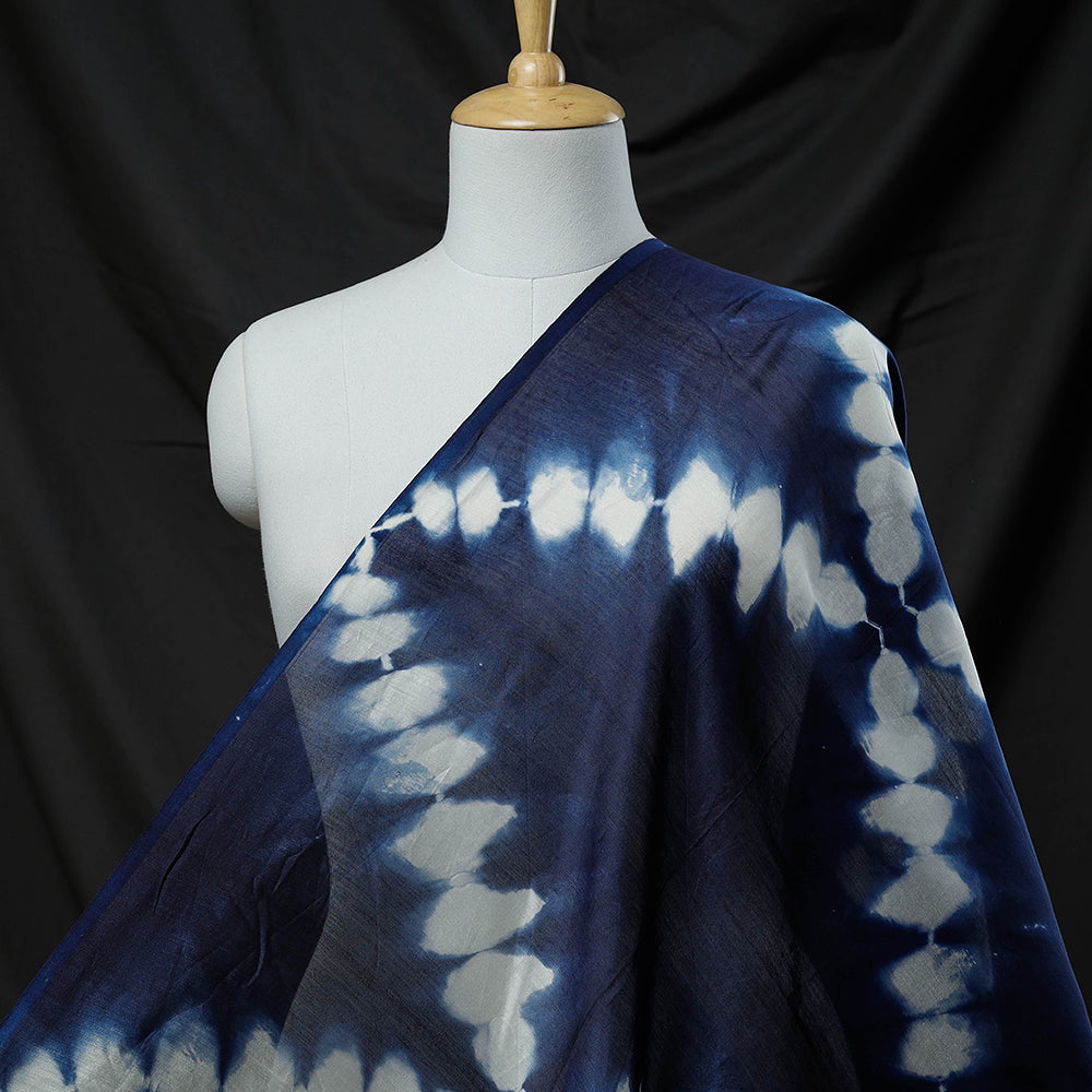 Blue Shibori Tie-Dye Chanderi Silk Handloom Precut Fabric