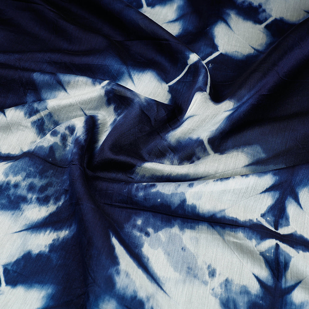 Blue Shibori Tie-Dye Chanderi Silk Handloom Precut Fabric