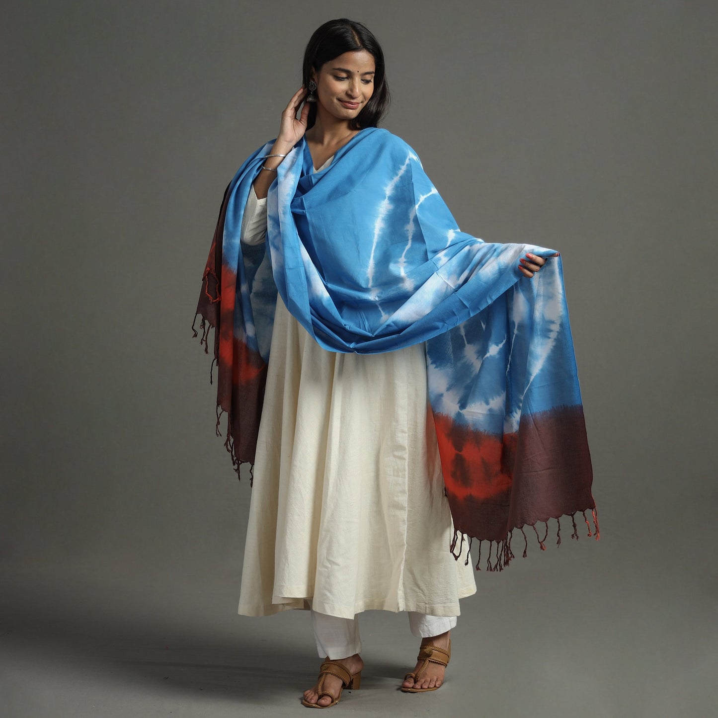Shibori Tie-Dye Cotton Dupatta with Tassels 97