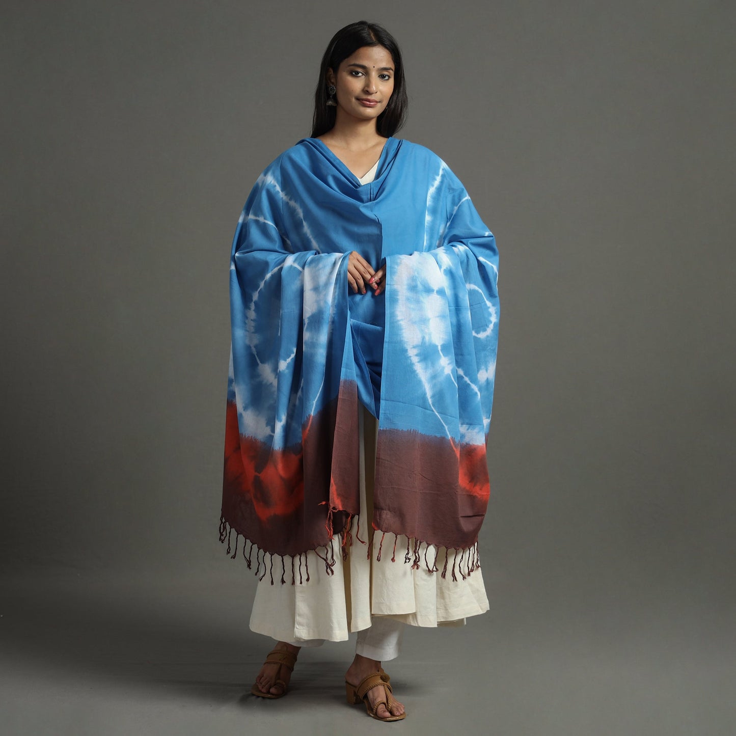 Shibori Tie-Dye Cotton Dupatta with Tassels 97