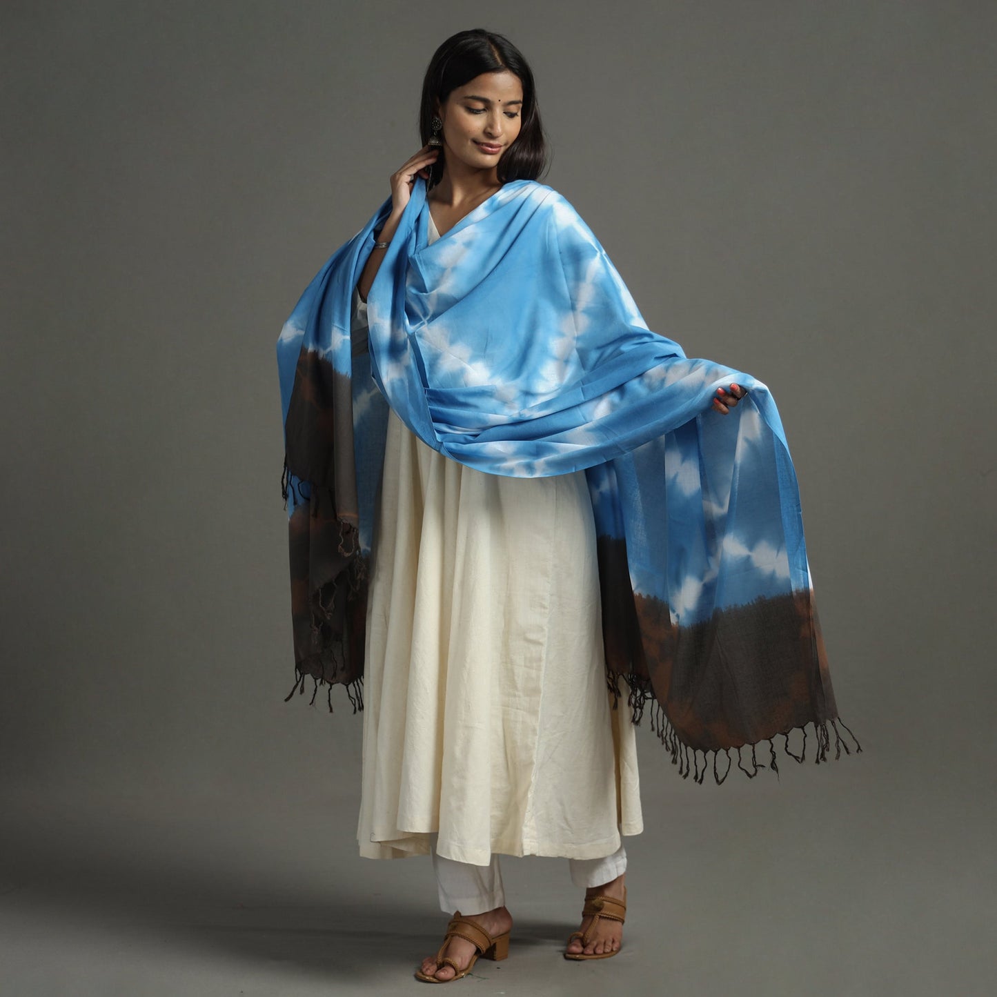Shibori Tie-Dye Cotton Dupatta with Tassels 98 Online at iTokri.com
