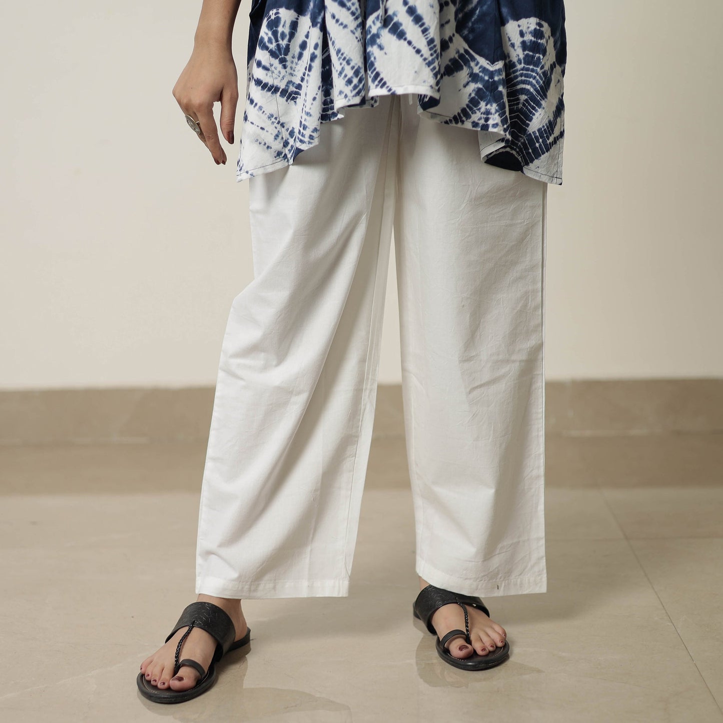 Blue Shibori Tie-Dye Cotton Kaftan & Pyjama Night Suit Set