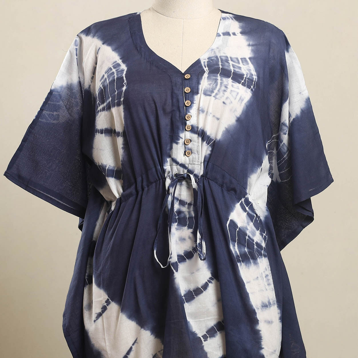 Buy Blue Shibori Tie-Dye Cotton Kaftan