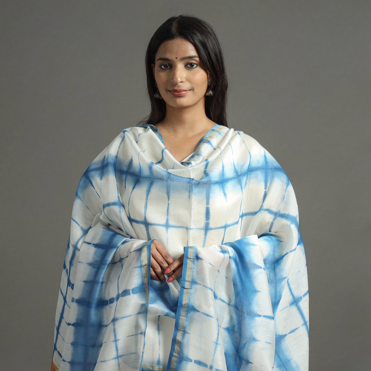 Shibori Tie-Dye Handloom Chanderi Silk Dupatta with Zari Border 67 Online at iTokri.com