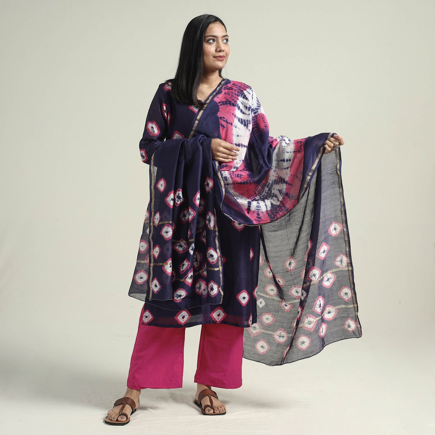 Shibori Kurta with Palazzo & Dupatta Set