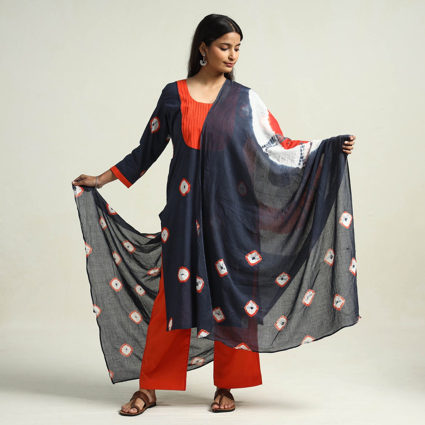 Blue - Shibori Tye-Dye Mul Cotton Kurta with Palazzo & Dupatta Set