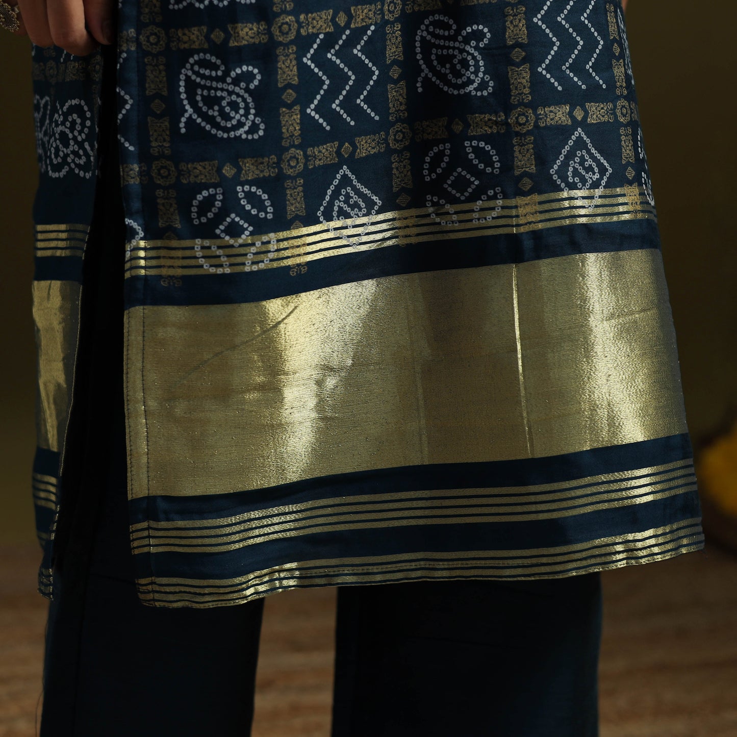 Blue - silk bandhani kurta set with lagdi patta (set of 2)