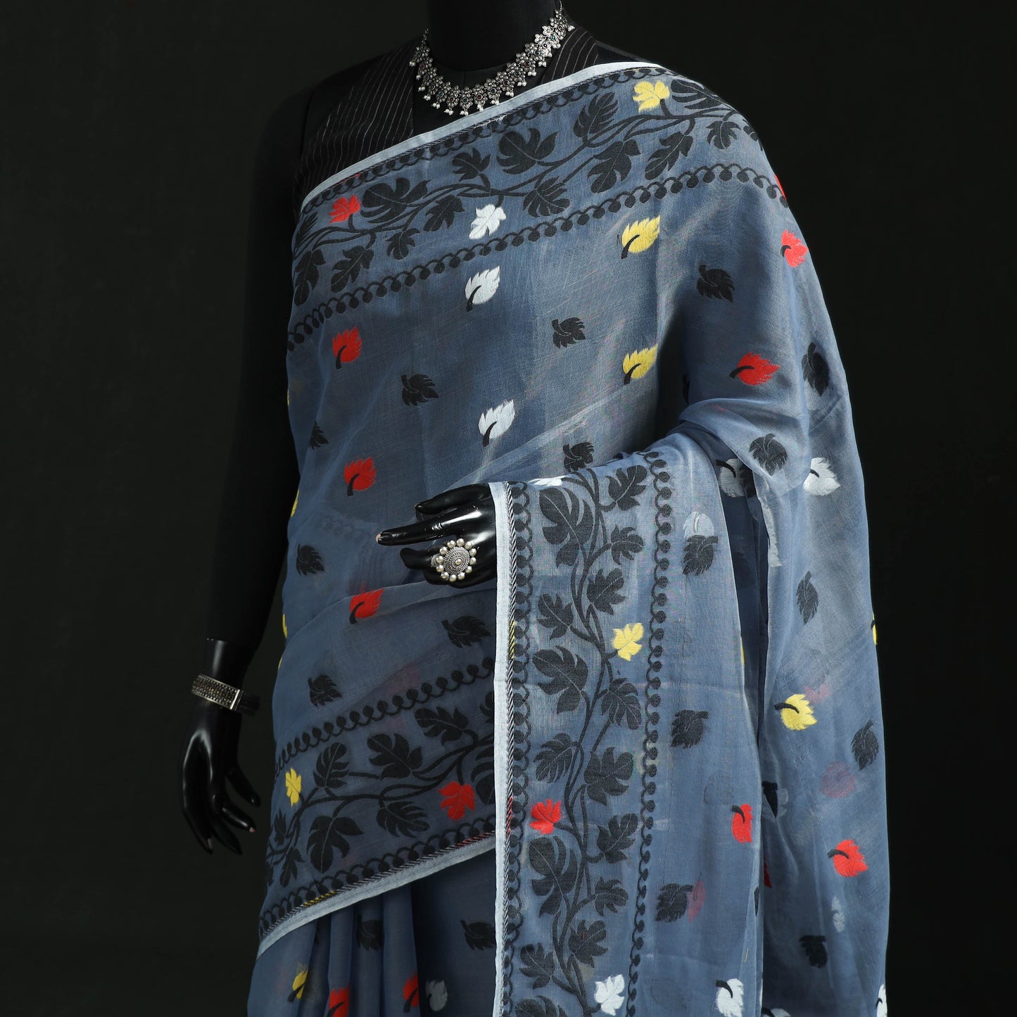 Silk cotton dhakai jamdani saree 12 - handcrafted