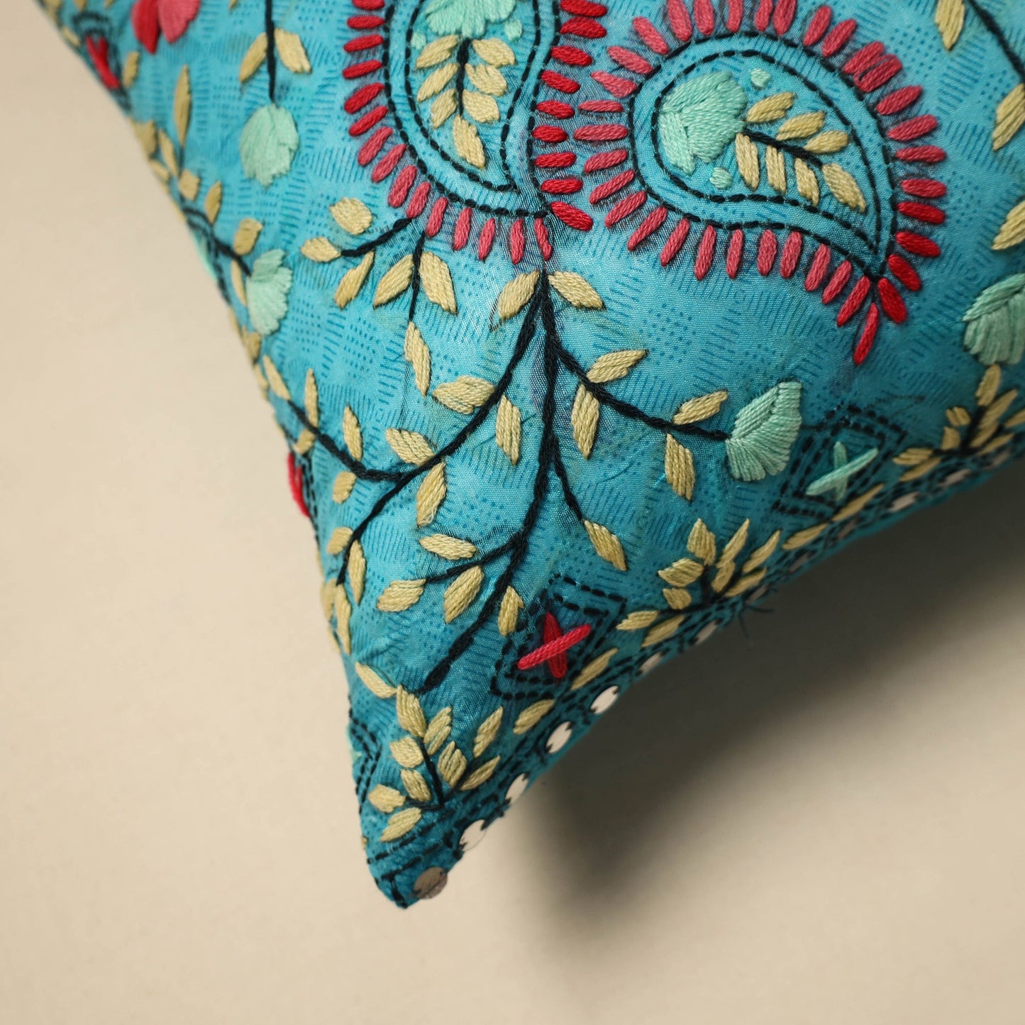 Silk Cotton Blue Phulkari Embroidered Cushion Cover